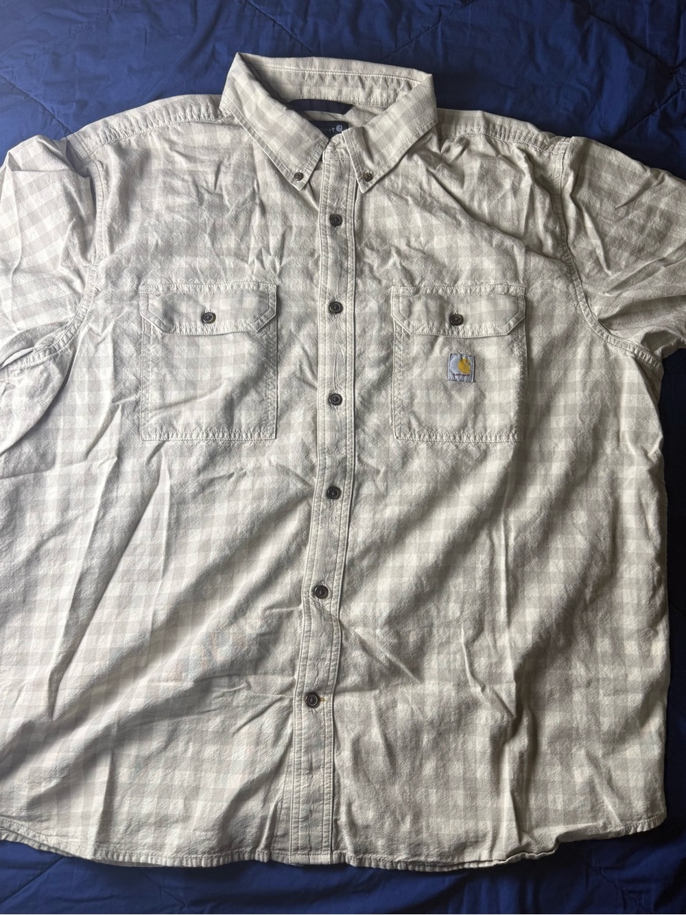 Carhartt Men's Light Gray Plaid Button-Down Work Shirt with Chest Pockets